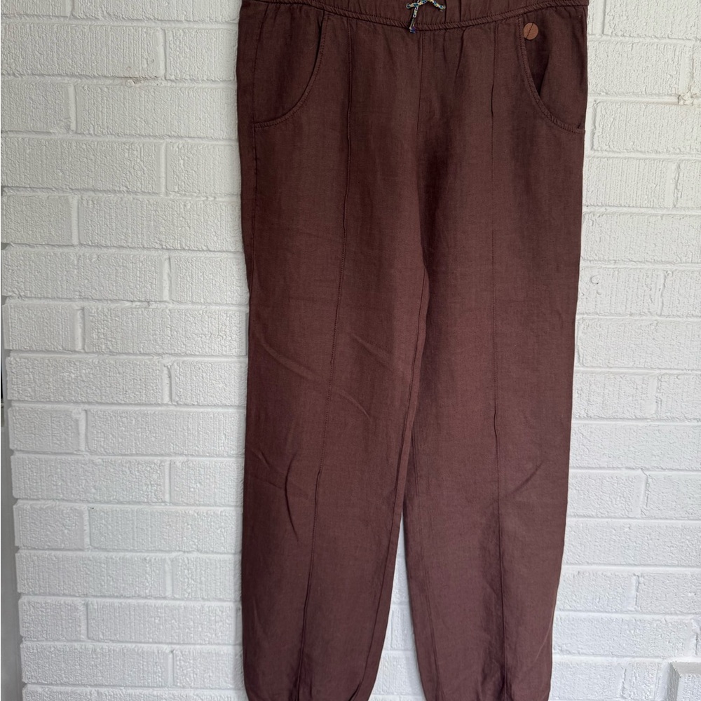Boss Brown Linen Cotton Pants with Relaxed Fit - Picture 1 of 15